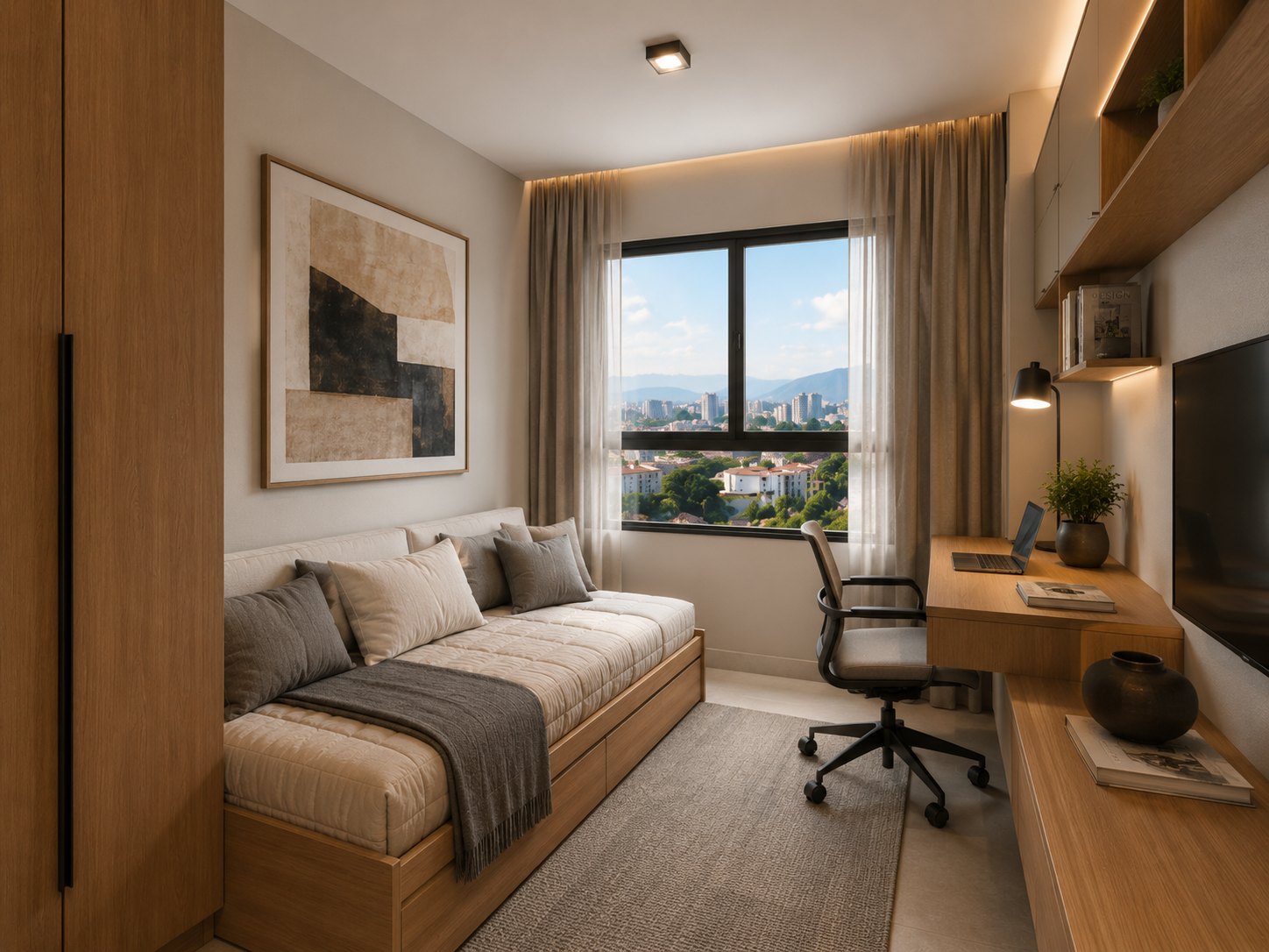 Quarto reversível com escritório do Condomínio Bandeirante
